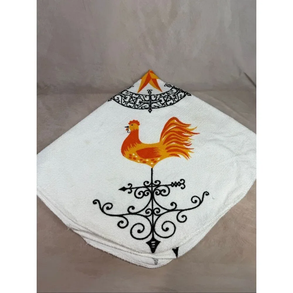 Vintage Terrycloth Chicken Rooster Tablecloth MCM Mod READ